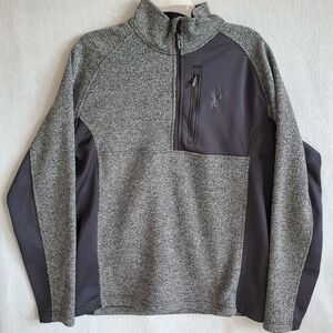 SPYDER Men's Large‎ Half Zip Gray Black Spyder Quarter Zip Pullover